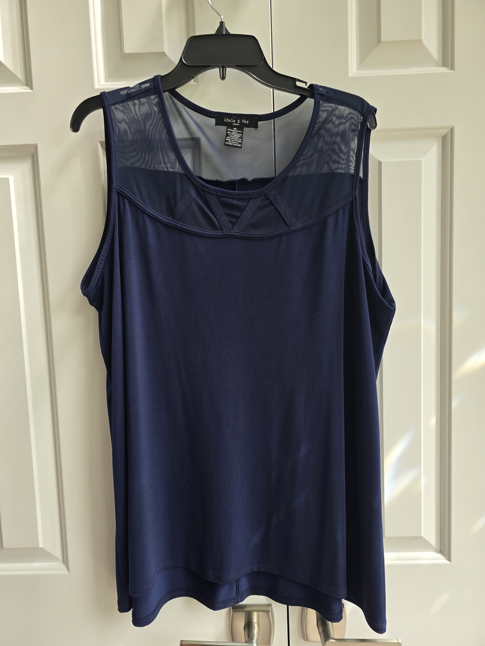 Adele And May Navy Sleeveless Mesh Yoke Tank
